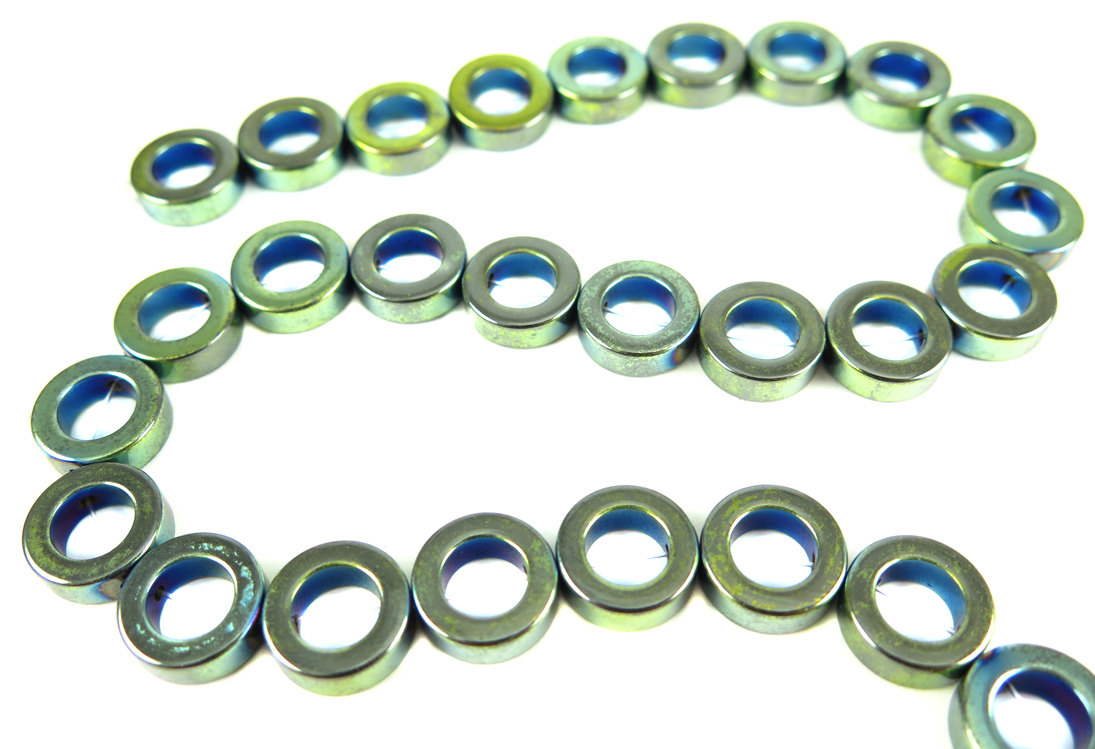 Oil Slick Blue Electroplated Hematite Circle Beads